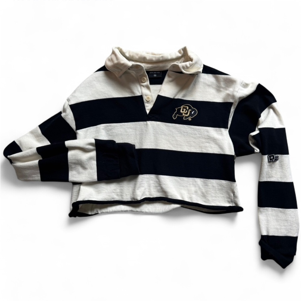 CU Boulder long sleeve rugby shirt in black and white
